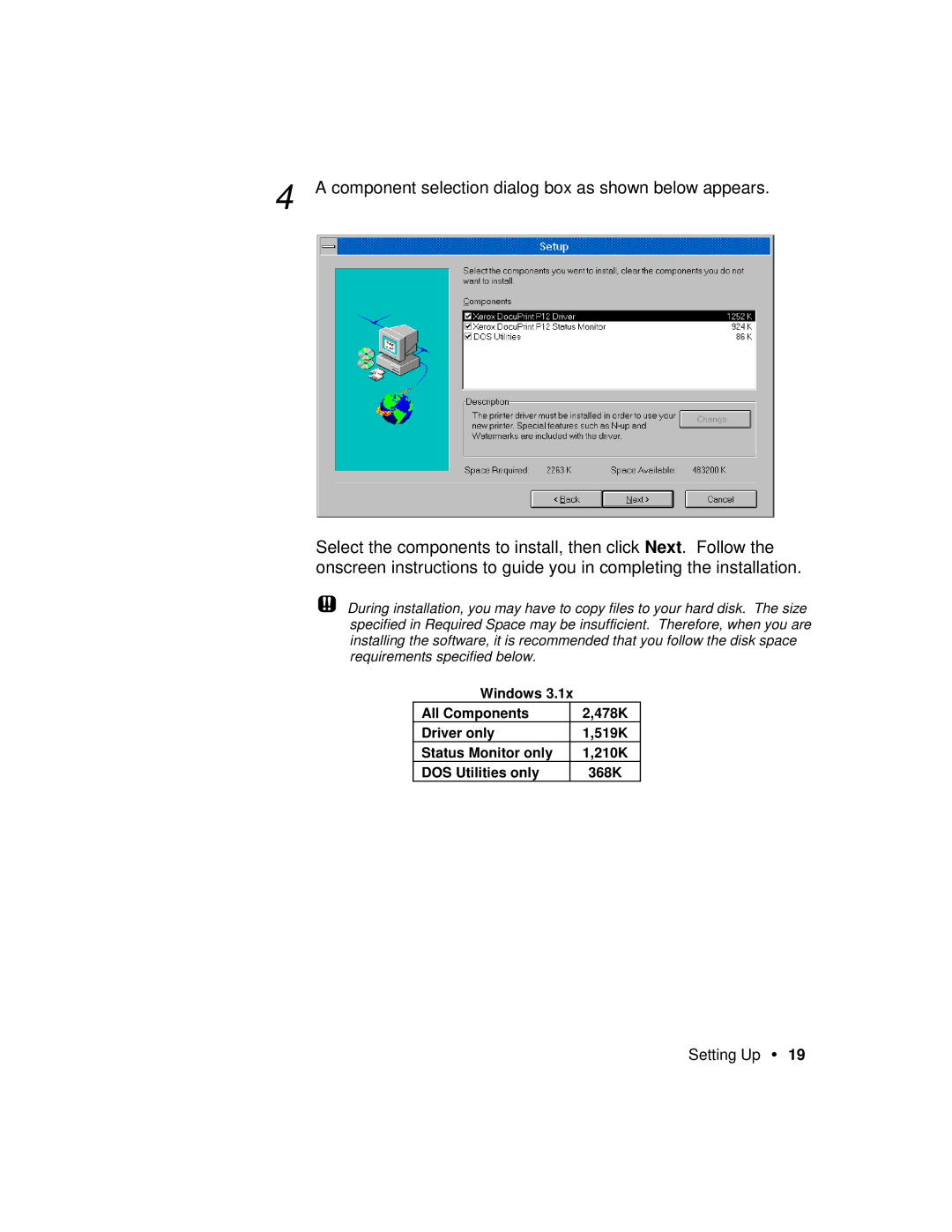 Xerox P12 manual Setting Up 