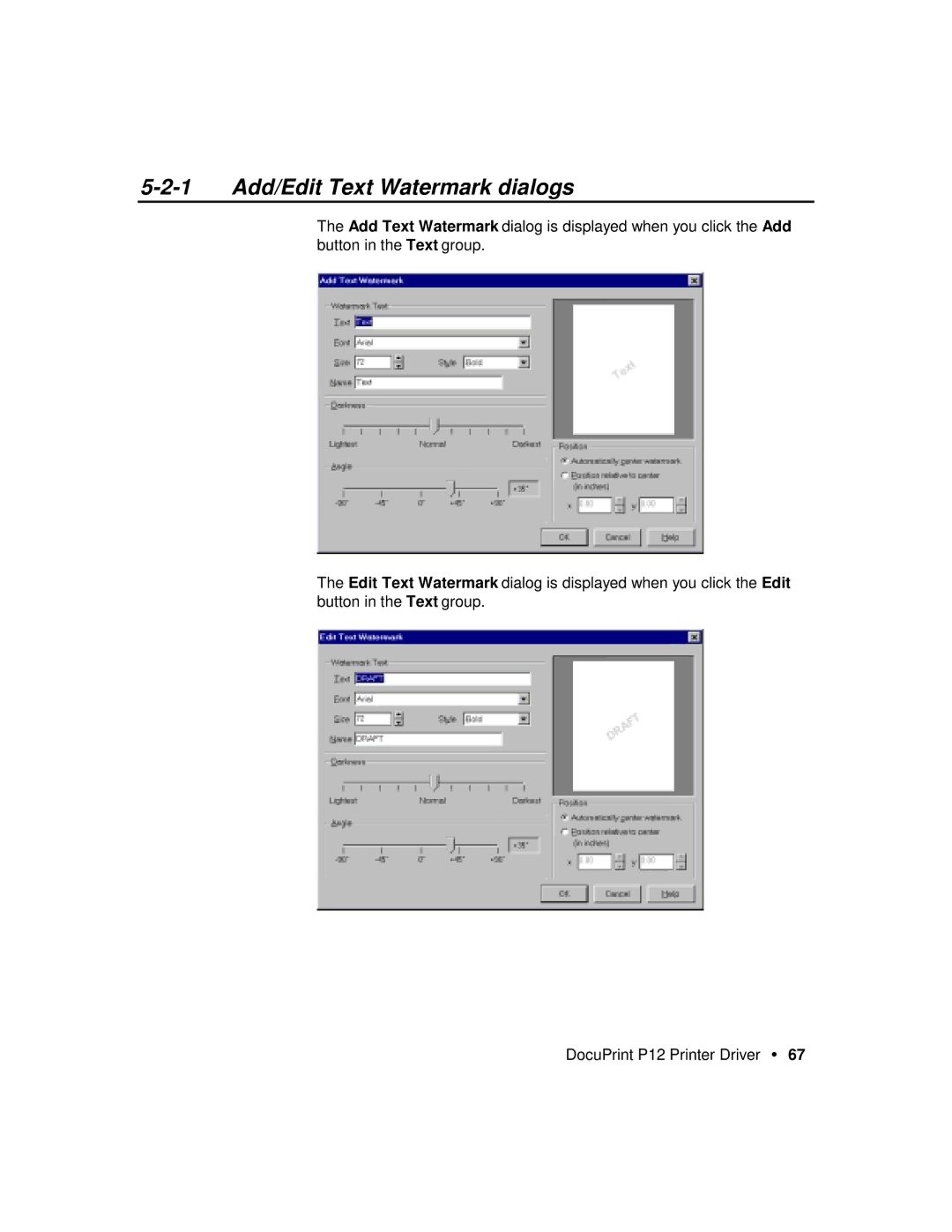 Xerox P12 manual 1 Add/Edit Text Watermark dialogs 