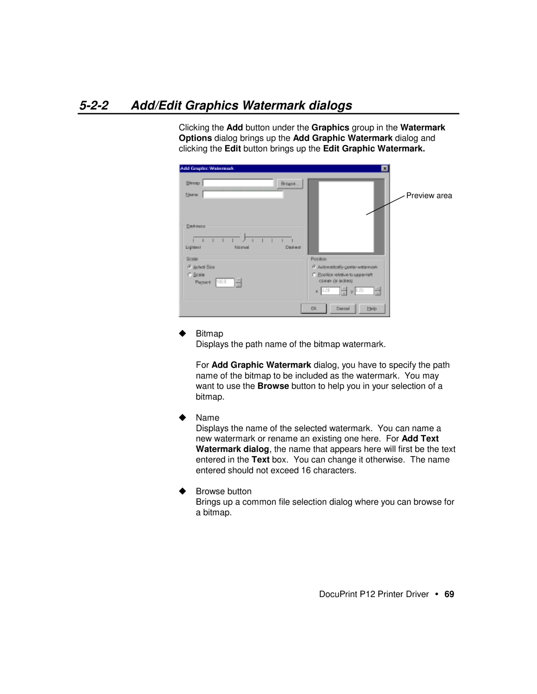 Xerox P12 manual 2 Add/Edit Graphics Watermark dialogs 