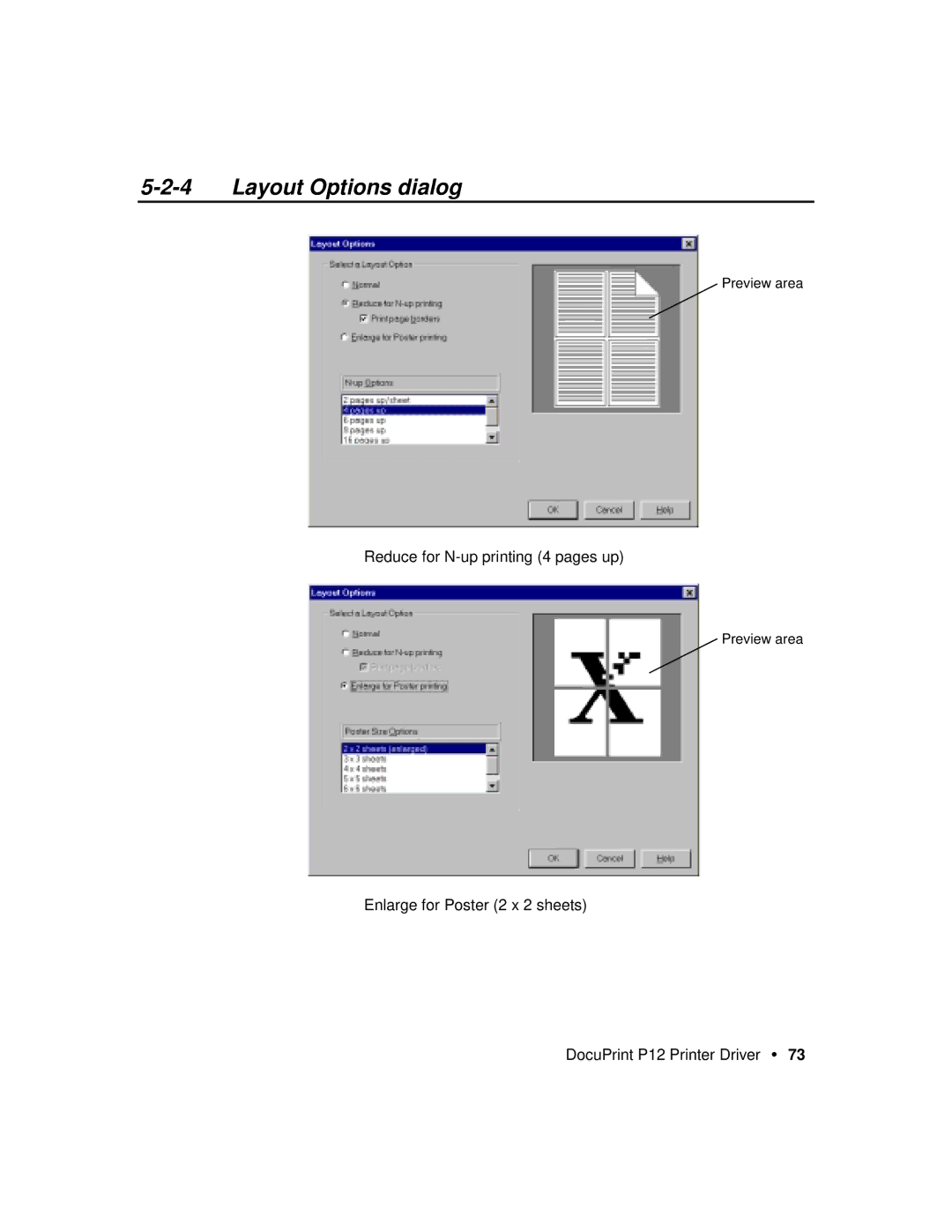 Xerox P12 manual Layout Options dialog 