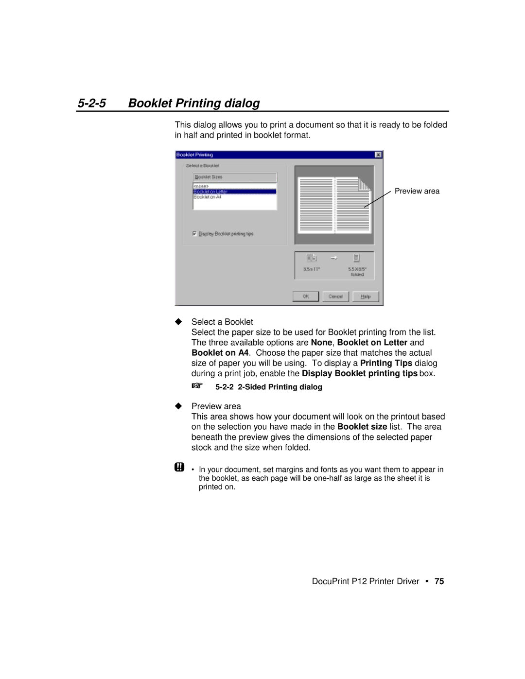 Xerox P12 manual Booklet Printing dialog 