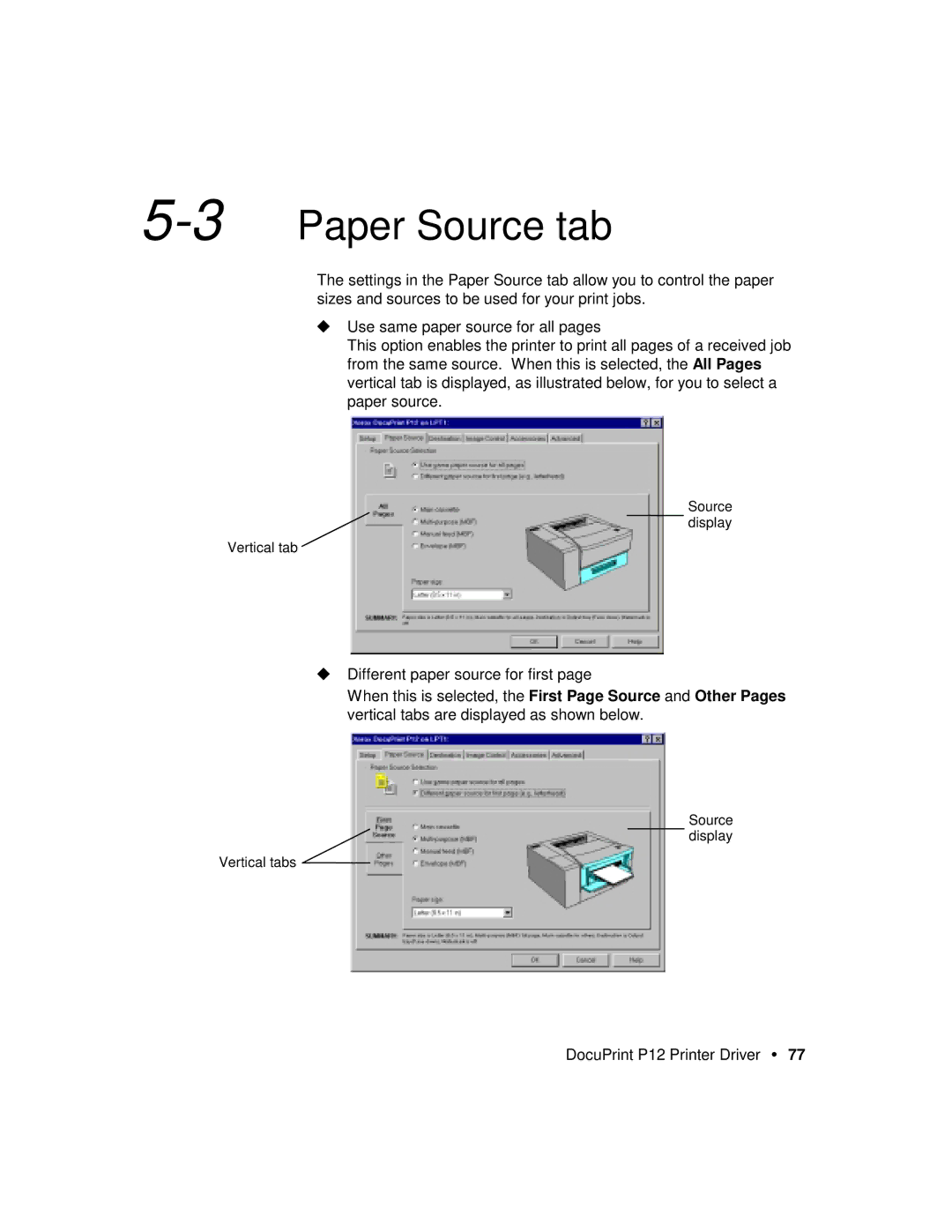 Xerox P12 manual 3Paper Source tab 