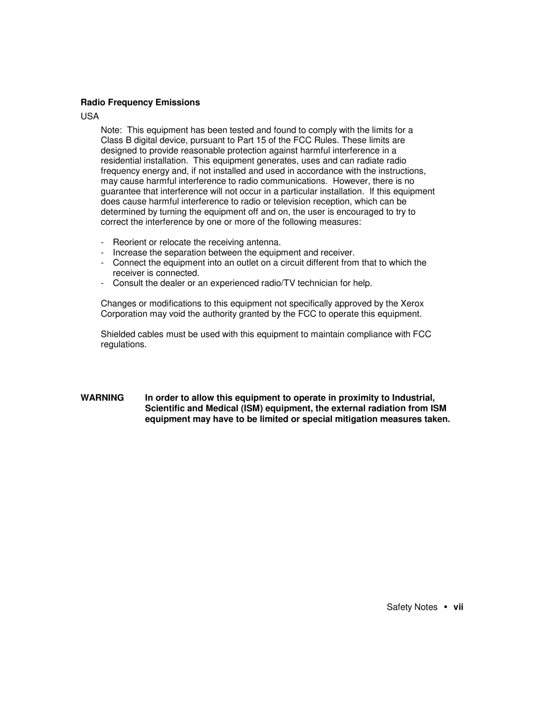 Xerox P12 manual Radio Frequency Emissions, Usa 