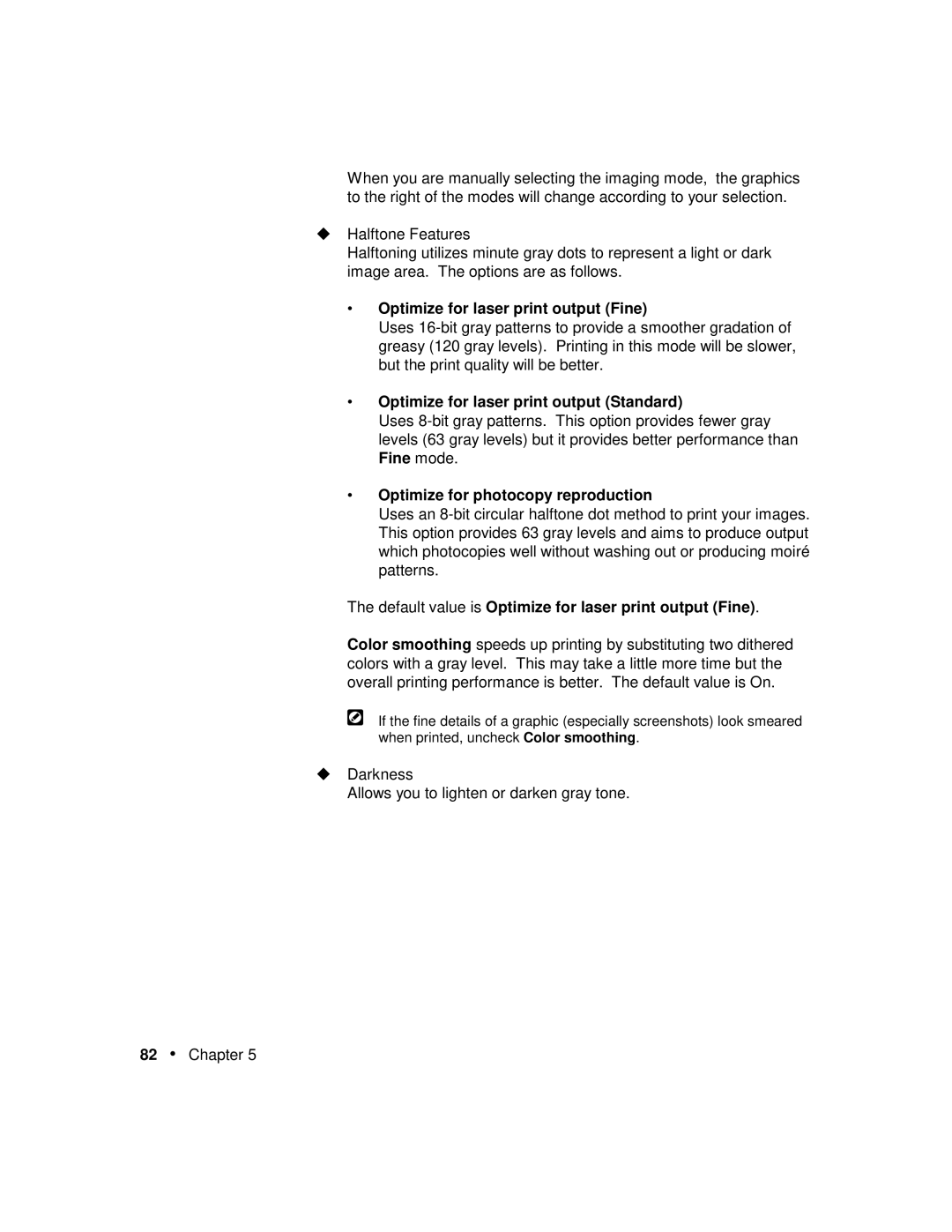 Xerox P12 manual Optimize for laser print output Fine, Optimize for laser print output Standard 