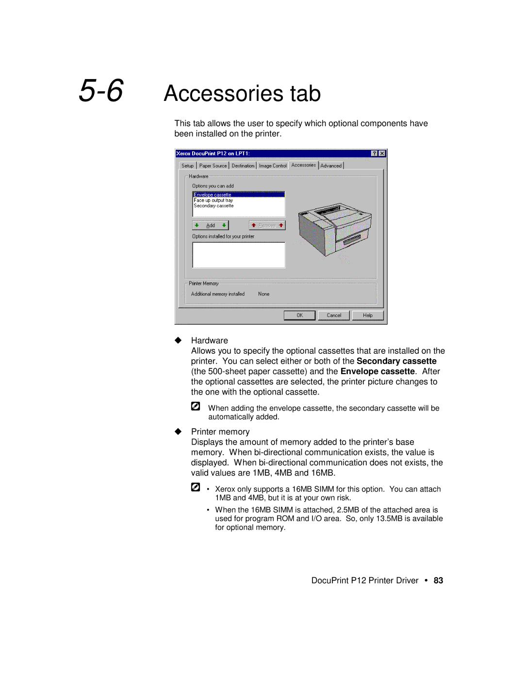 Xerox P12 manual 6Accessories tab 