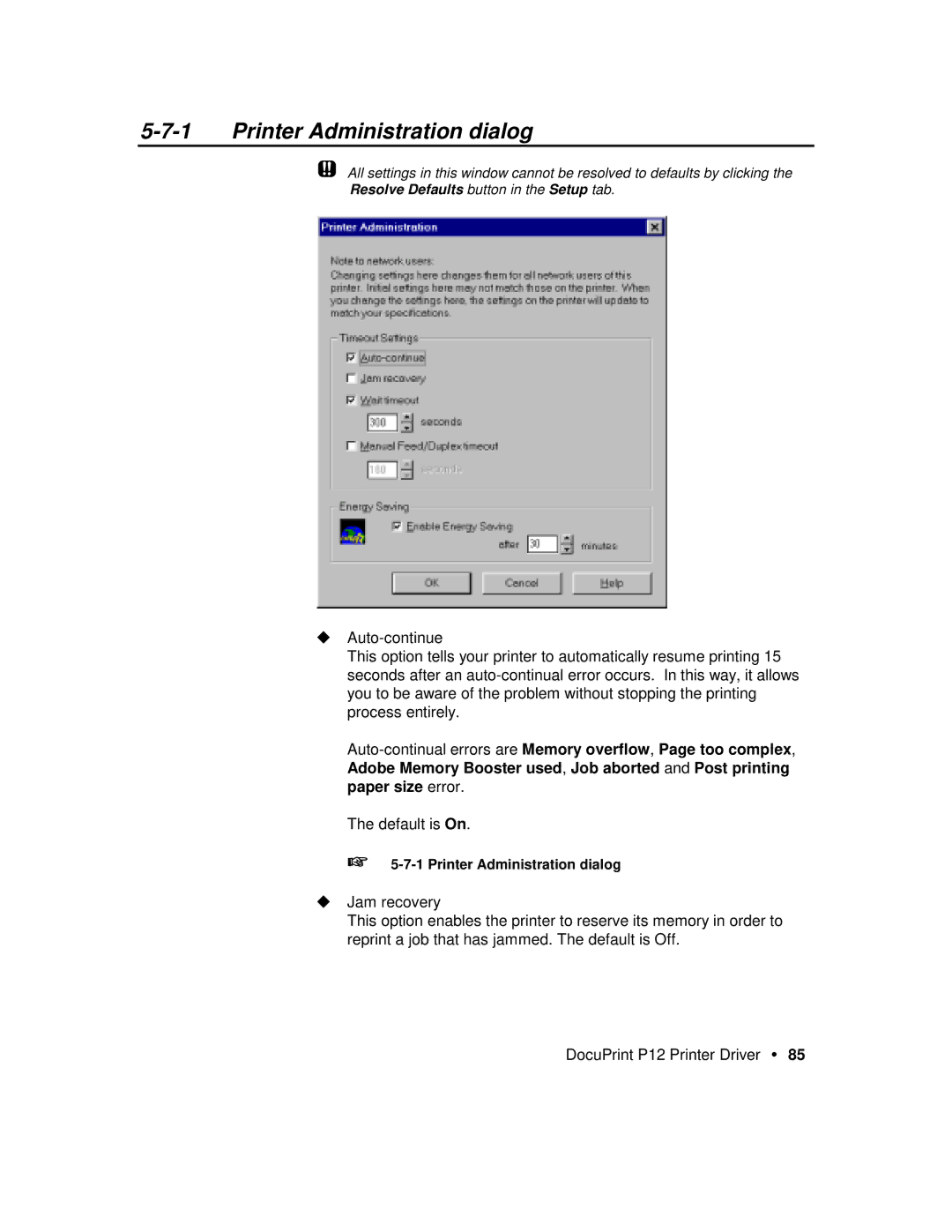 Xerox P12 manual Printer Administration dialog 