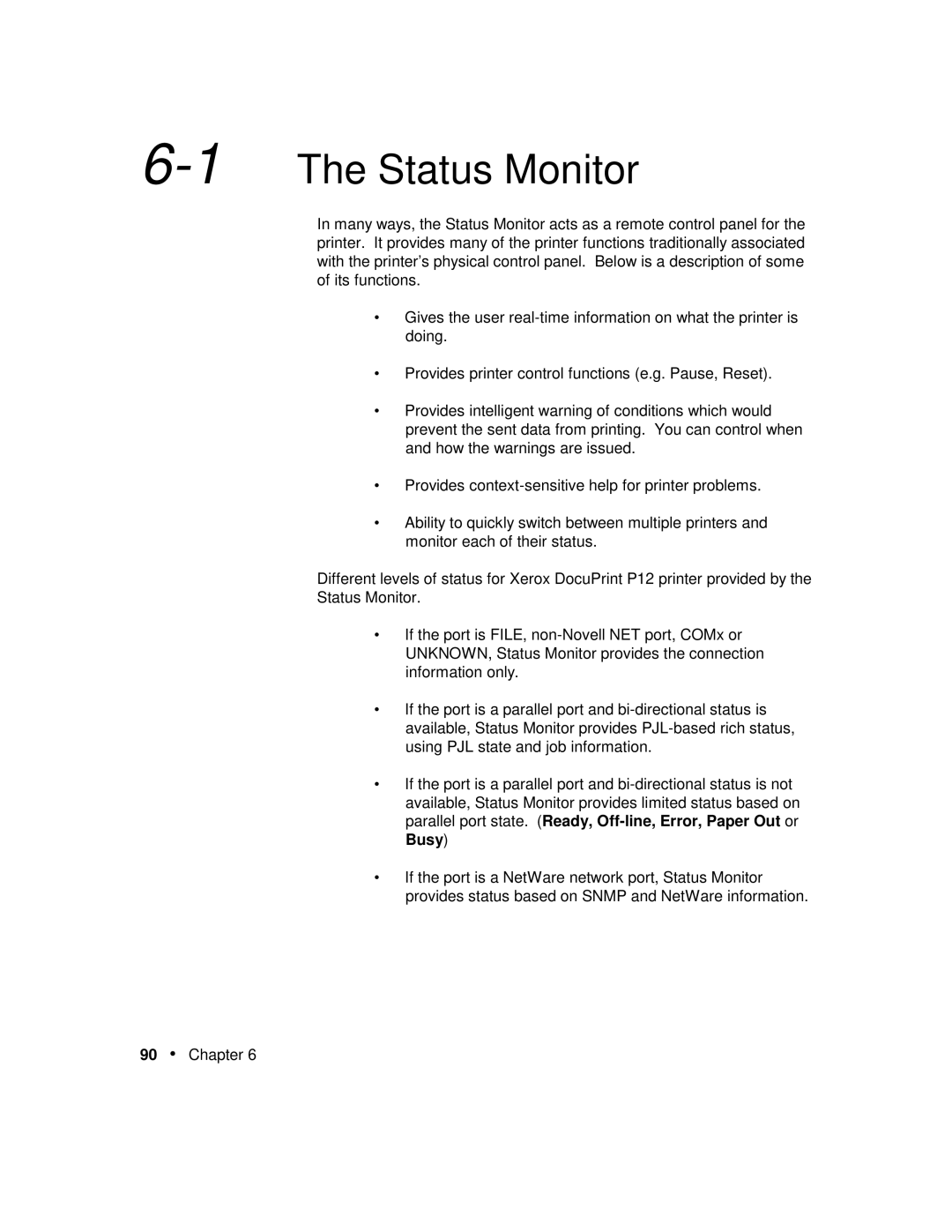 Xerox P12 manual 1The Status Monitor 