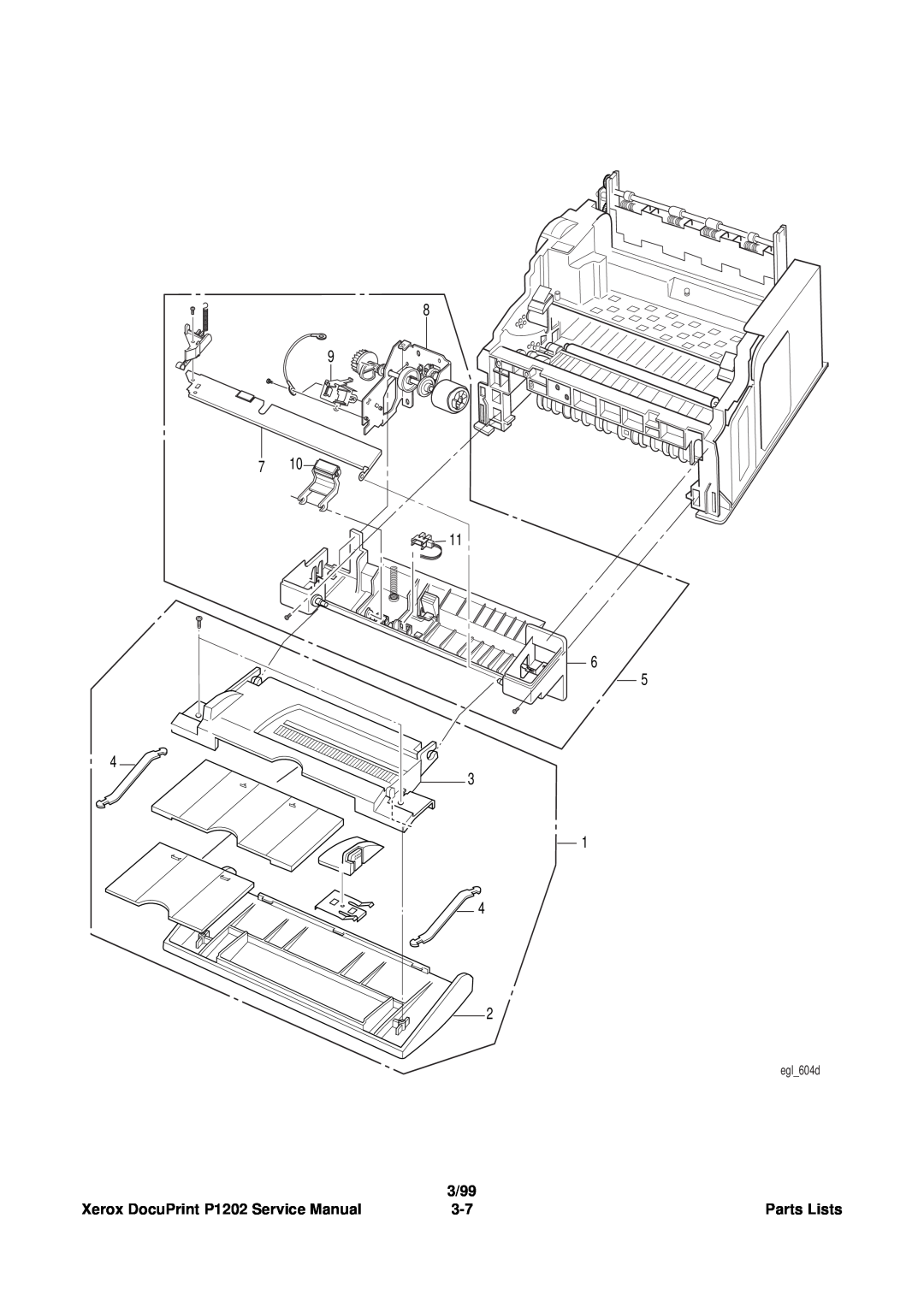 Xerox service manual 3/99, Xerox DocuPrint P1202 Service Manual, Parts Lists, egl604d 