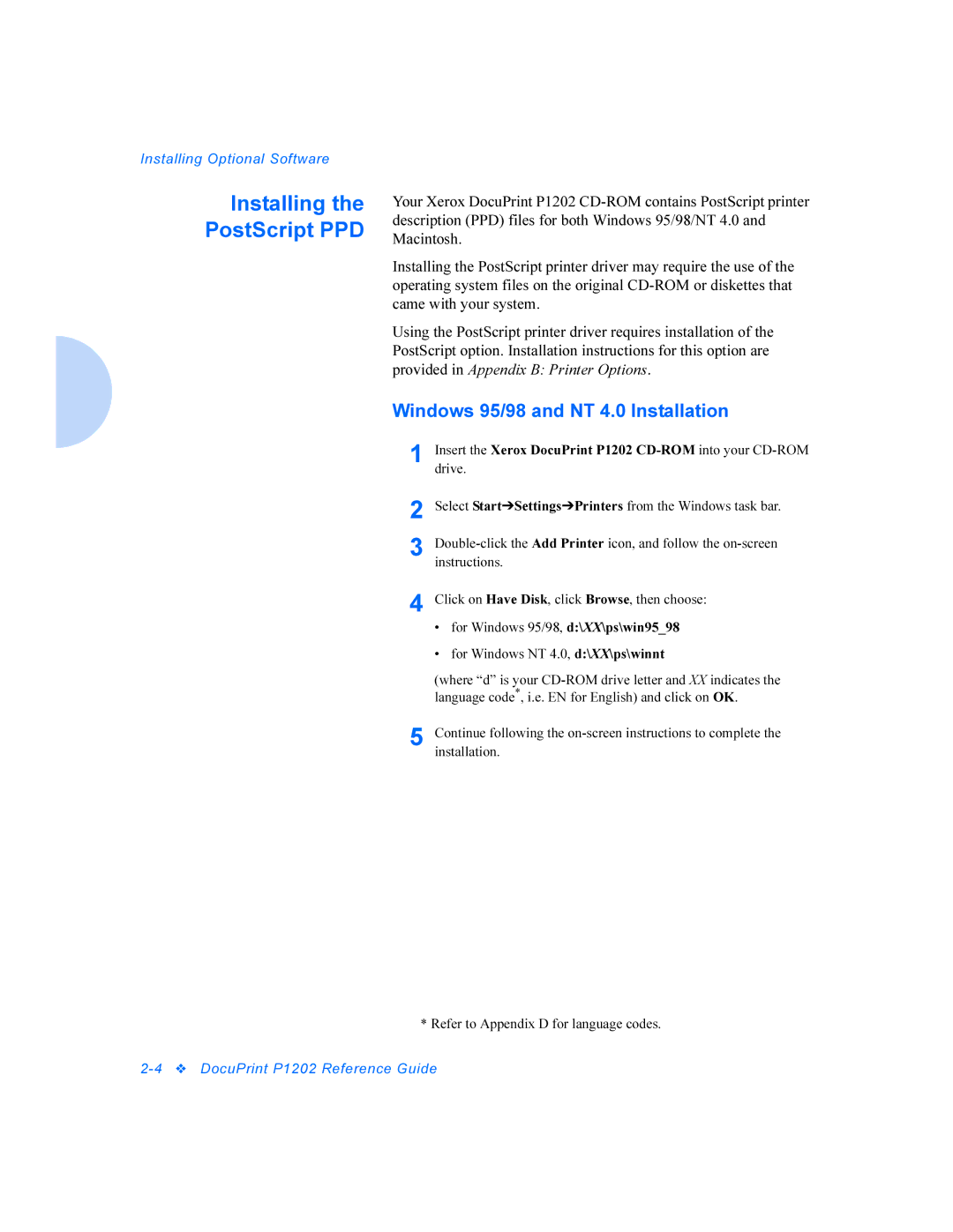 Xerox P1202 manual Installing PostScript PPD 