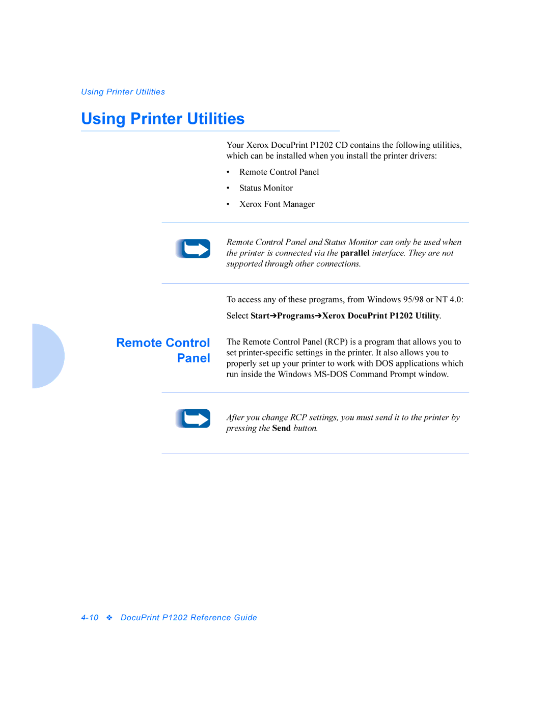 Xerox P1202 manual Using Printer Utilities, Panel 