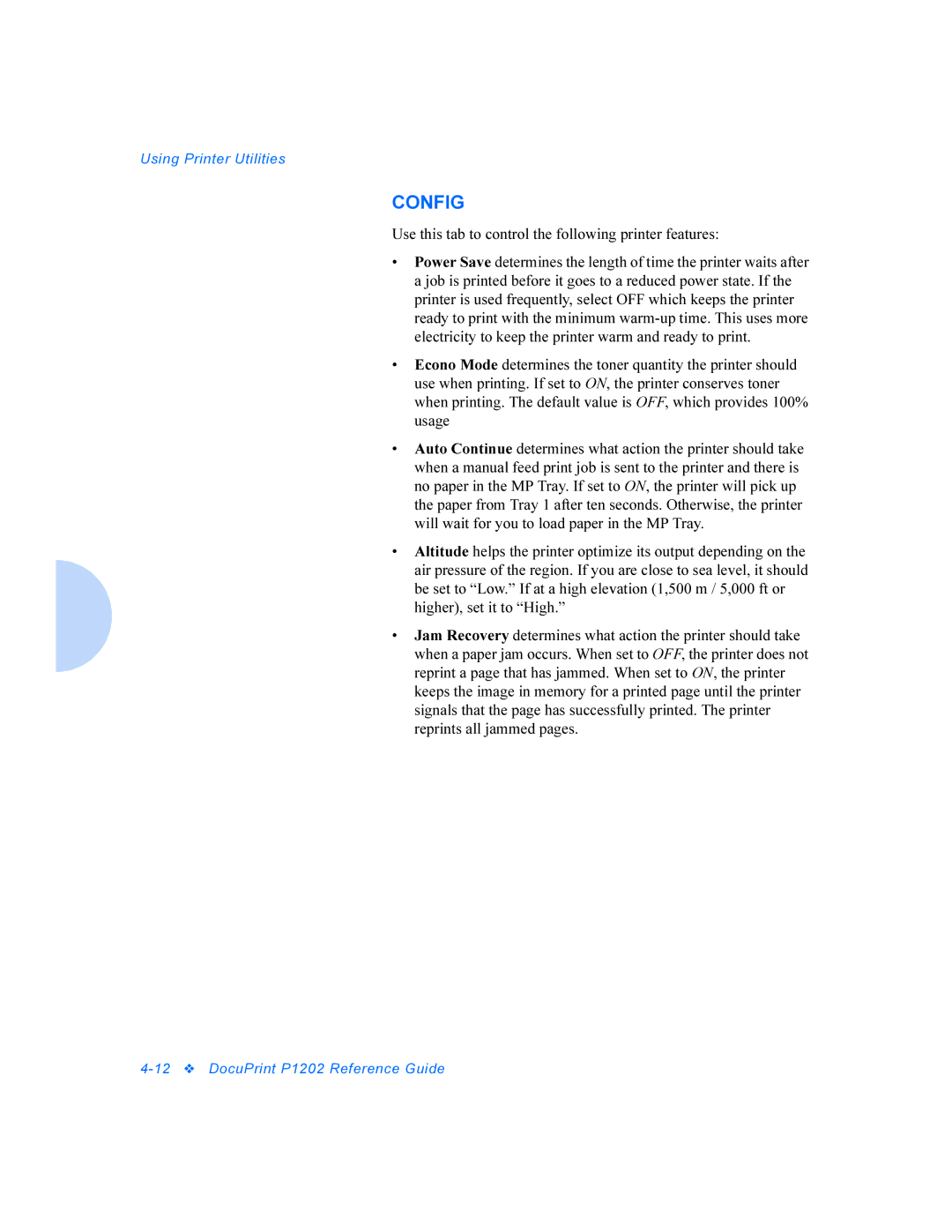 Xerox P1202 manual Config 