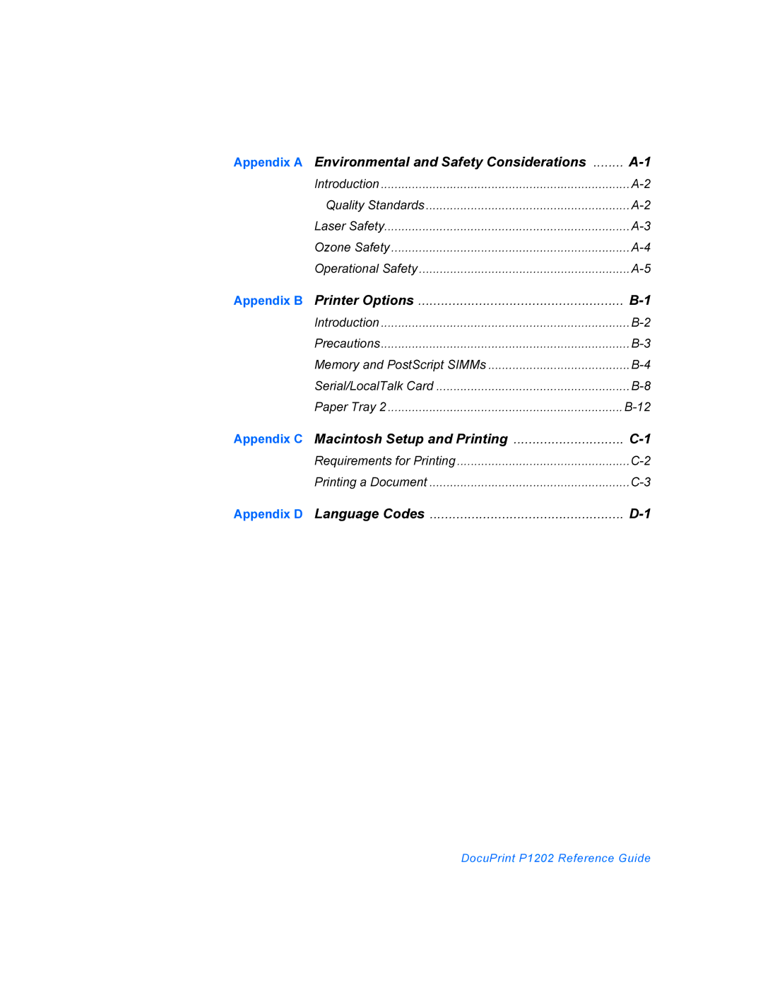 Xerox P1202 manual Appendix a Environmental and Safety Considerations 