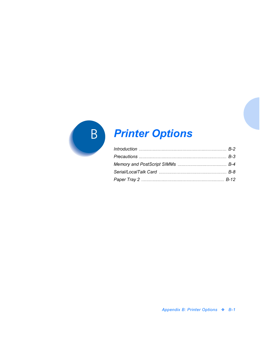 Xerox P1202 manual Printer Options 