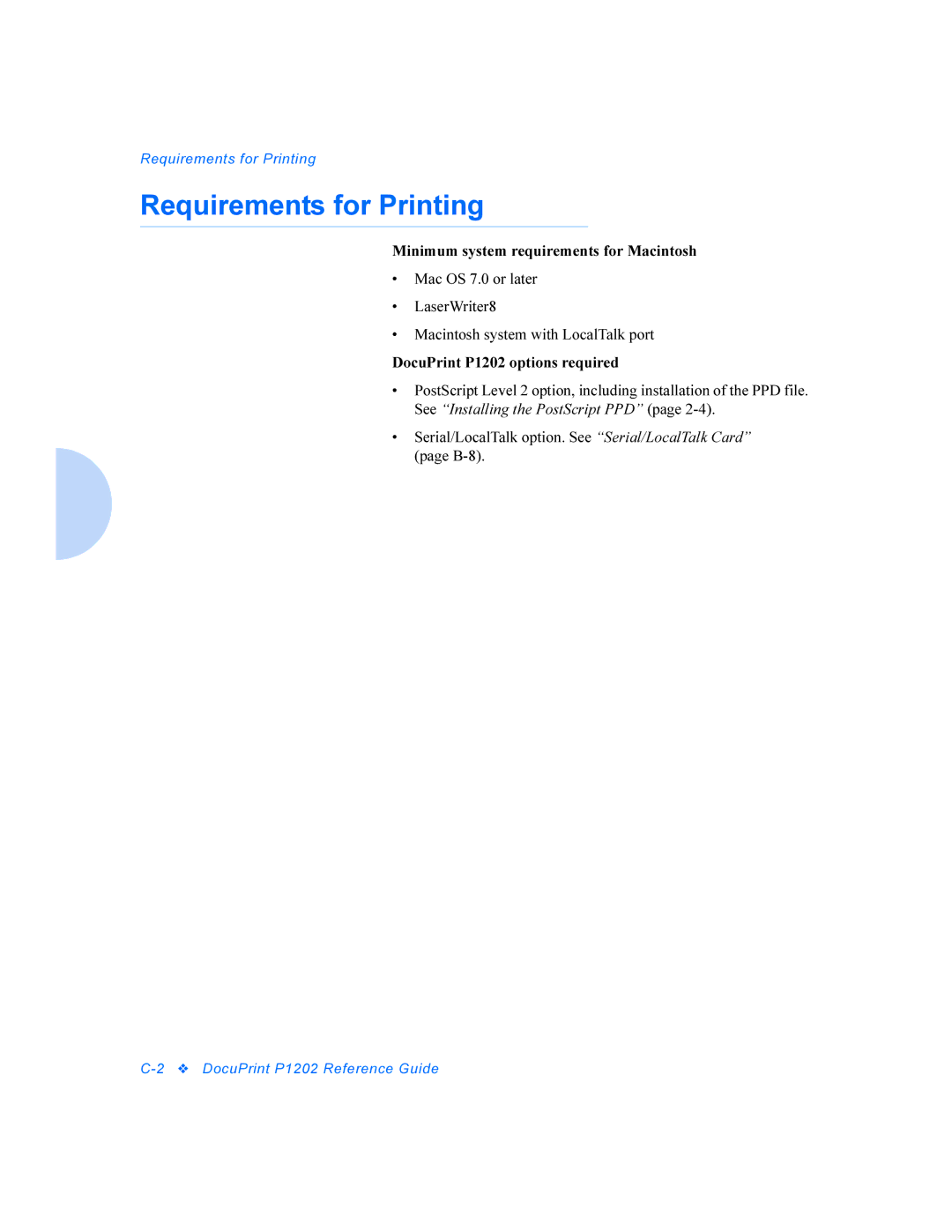 Xerox P1202 manual Requirements for Printing 