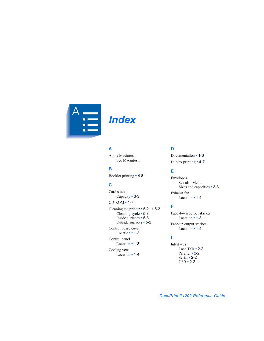 Xerox P1202 manual Index 