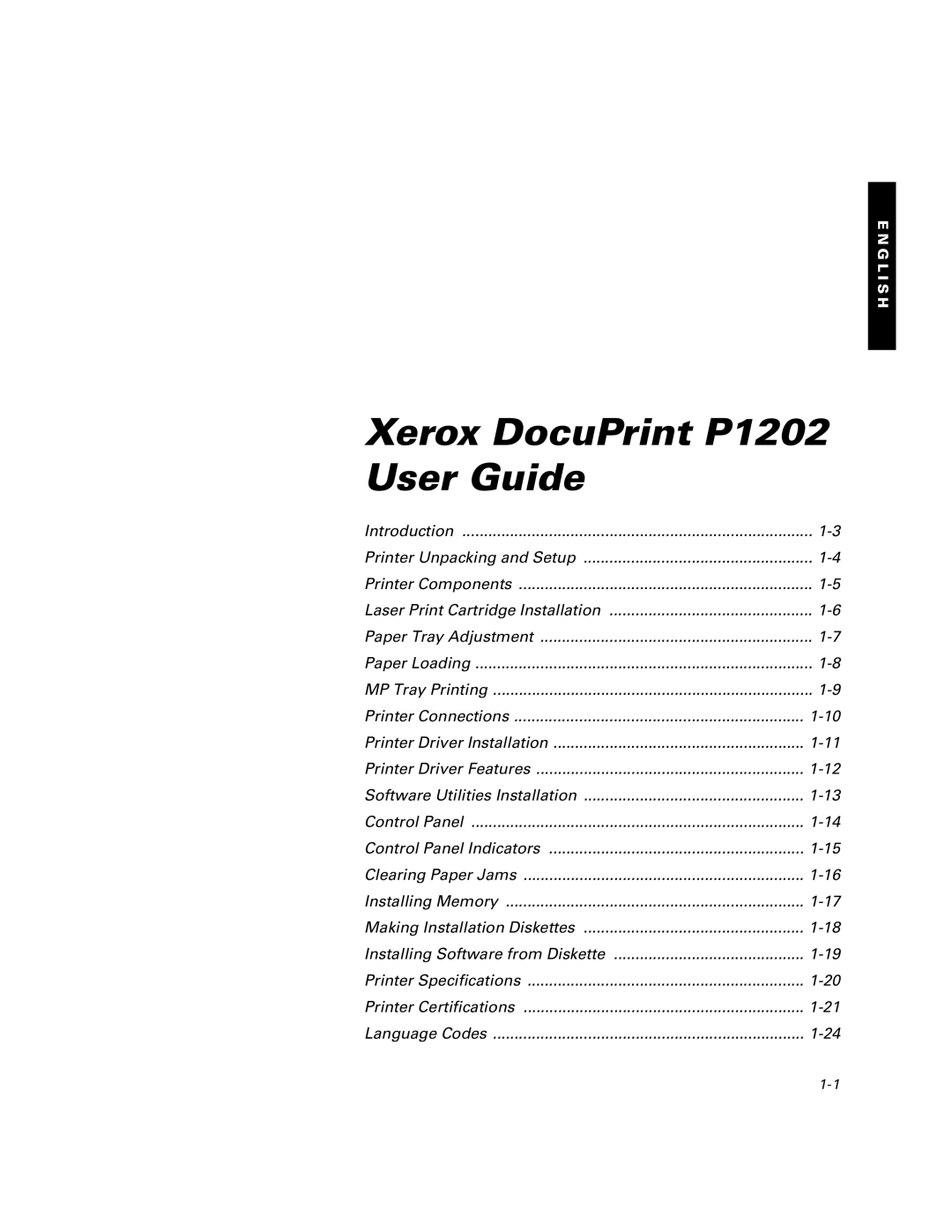 Xerox specifications Xerox DocuPrint P1202 User Guide 