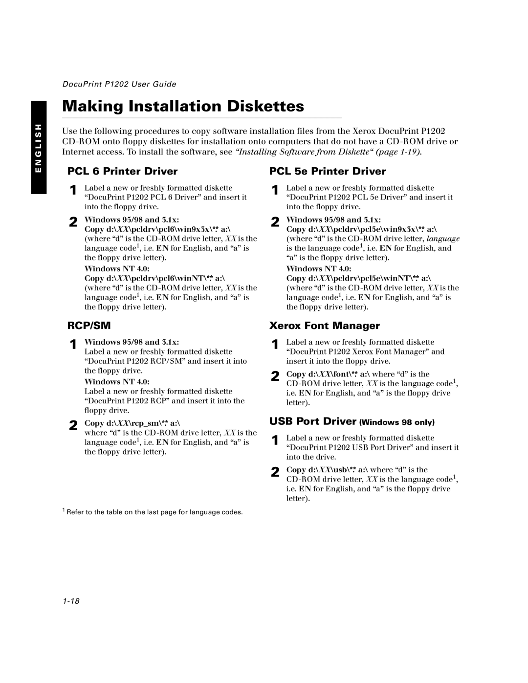 Xerox P1202 specifications Making Installation Diskettes, PCL 6 Printer Driver PCL 5e Printer Driver 