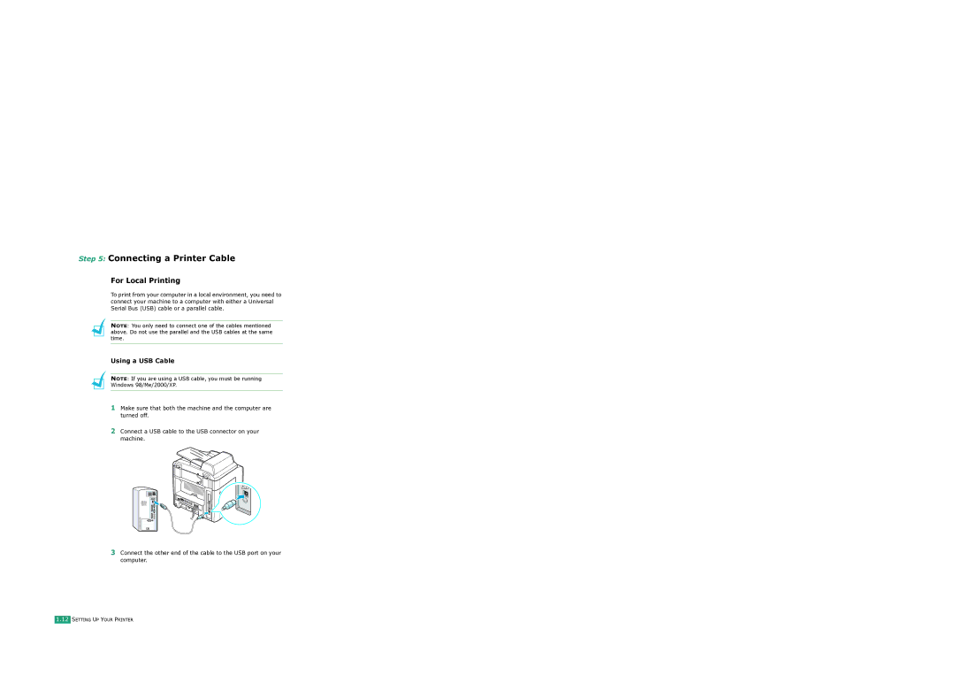 Xerox PE120i quick start Connecting a Printer Cable, For Local Printing 