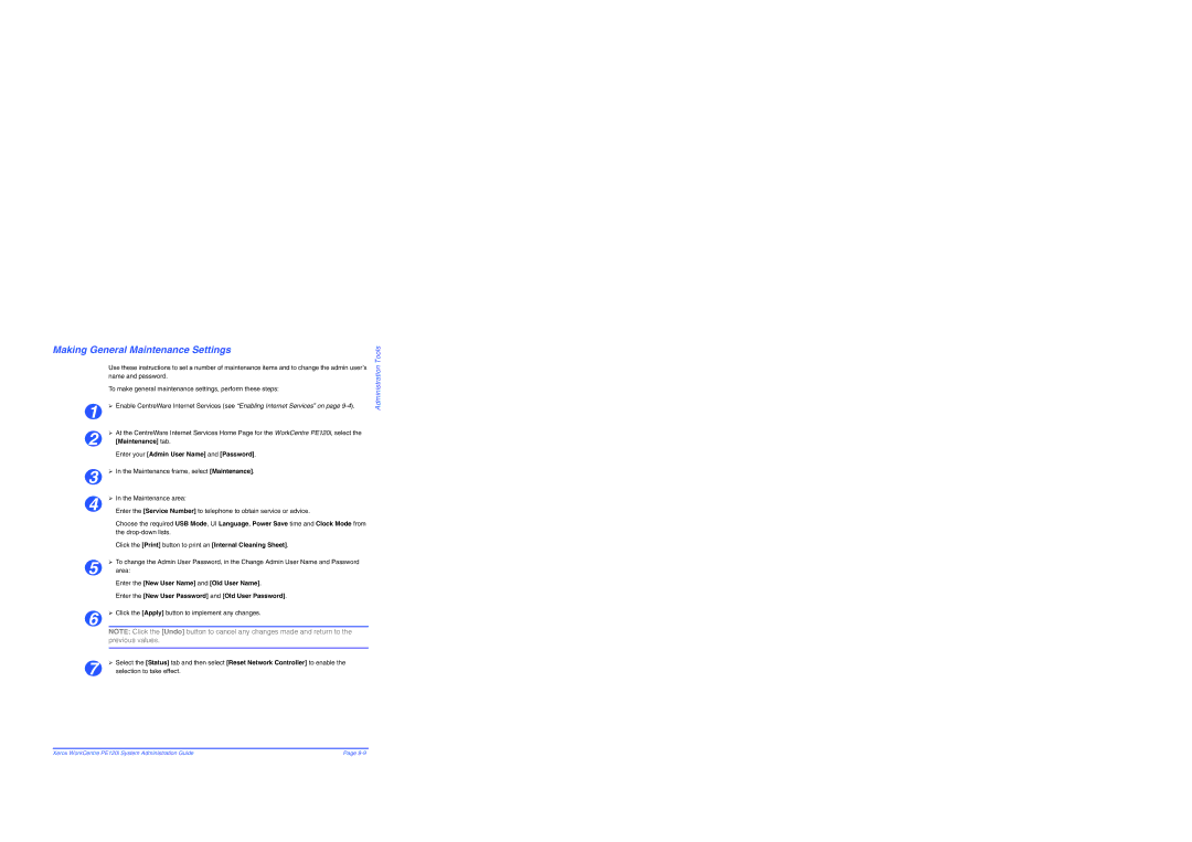 Xerox PE120i manual Making General Maintenance Settings, Maintenance tab, Enter your Admin User Name and Password 