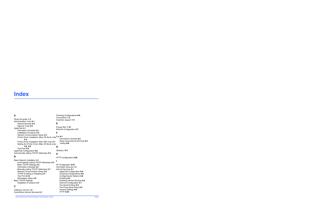 Xerox PE120i manual Index, 5-8 