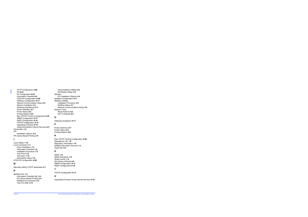 Xerox PE120i manual Index 