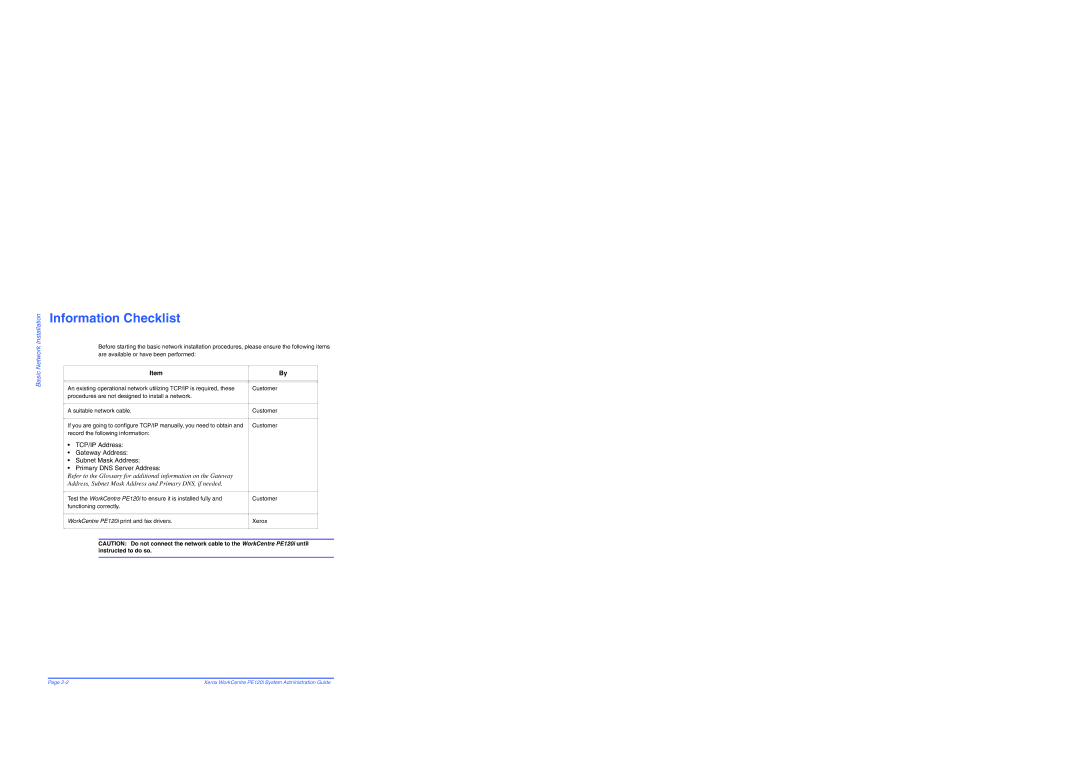 Xerox PE120i manual Information Checklist 