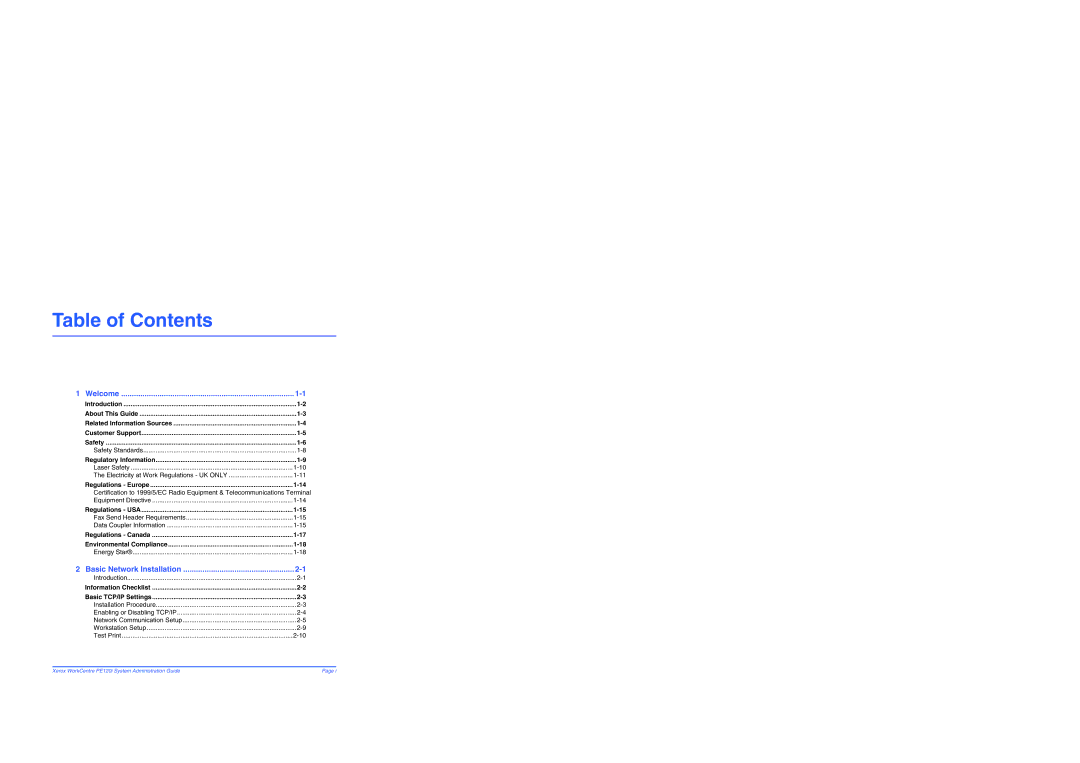 Xerox PE120i manual Table of Contents 