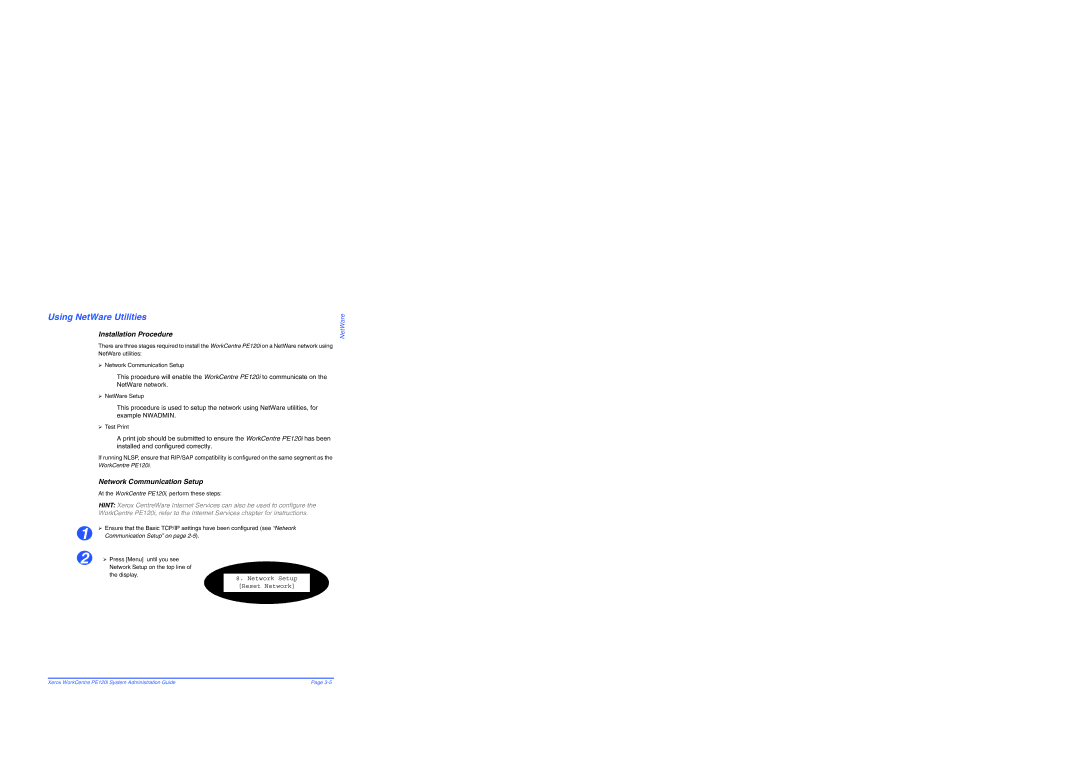 Xerox PE120i manual Using NetWare Utilities, Installation Procedure, Network Communication Setup 