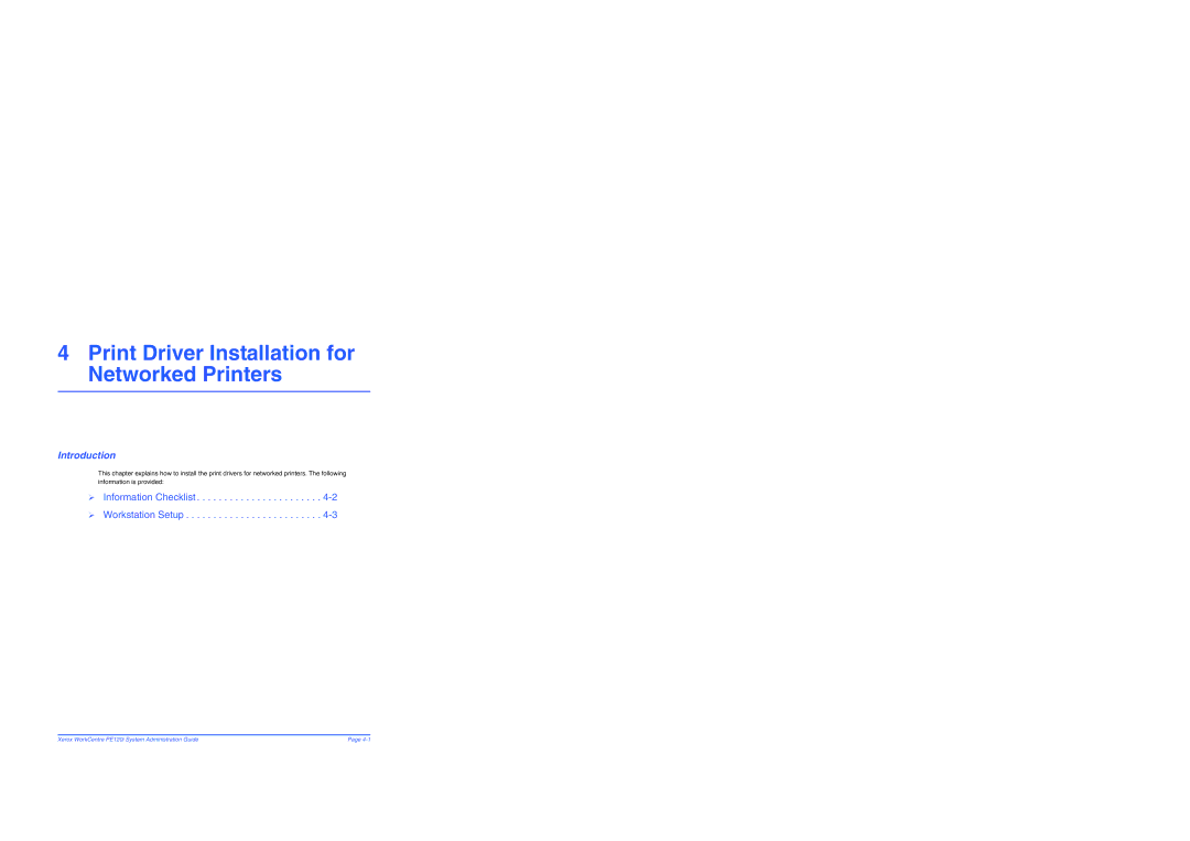 Xerox PE120i manual Print Driver Installation for Networked Printers, ¾ Information Checklist -2 ¾ Workstation Setup 