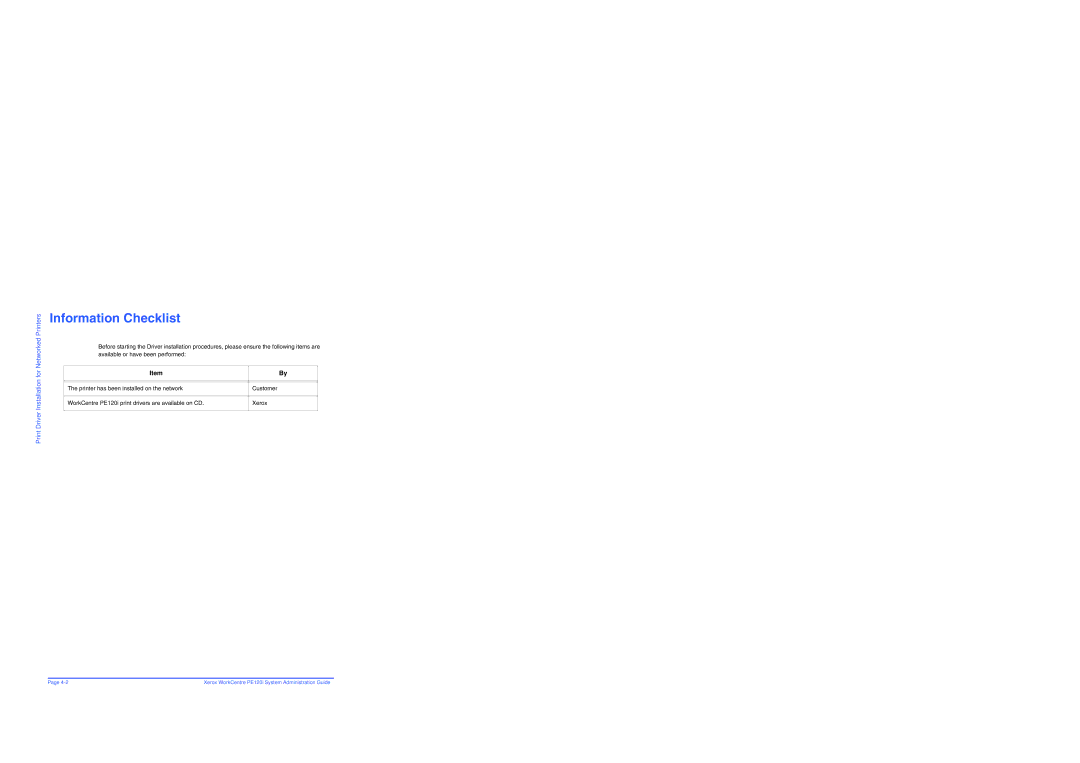 Xerox PE120i manual Print Driver Installation for Networked Printers 