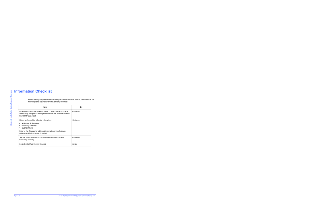 Xerox PE120i manual Network Installation Using Internet Services 