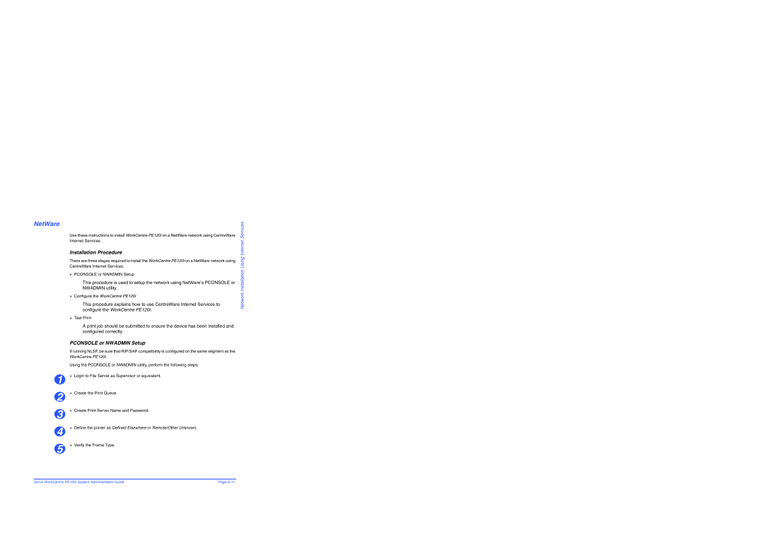 Xerox PE120i manual NetWare, Pconsole or Nwadmin Setup 