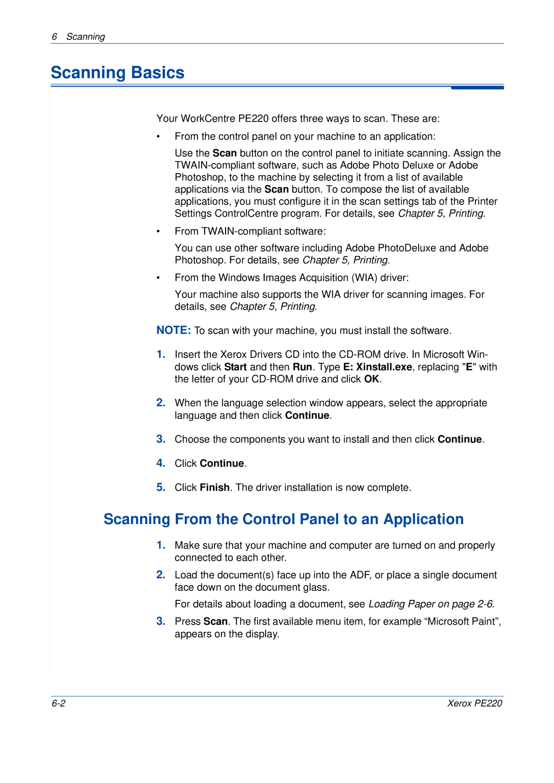 Xerox PE220 manual Scanning Basics, Scanning From the Control Panel to an Application 