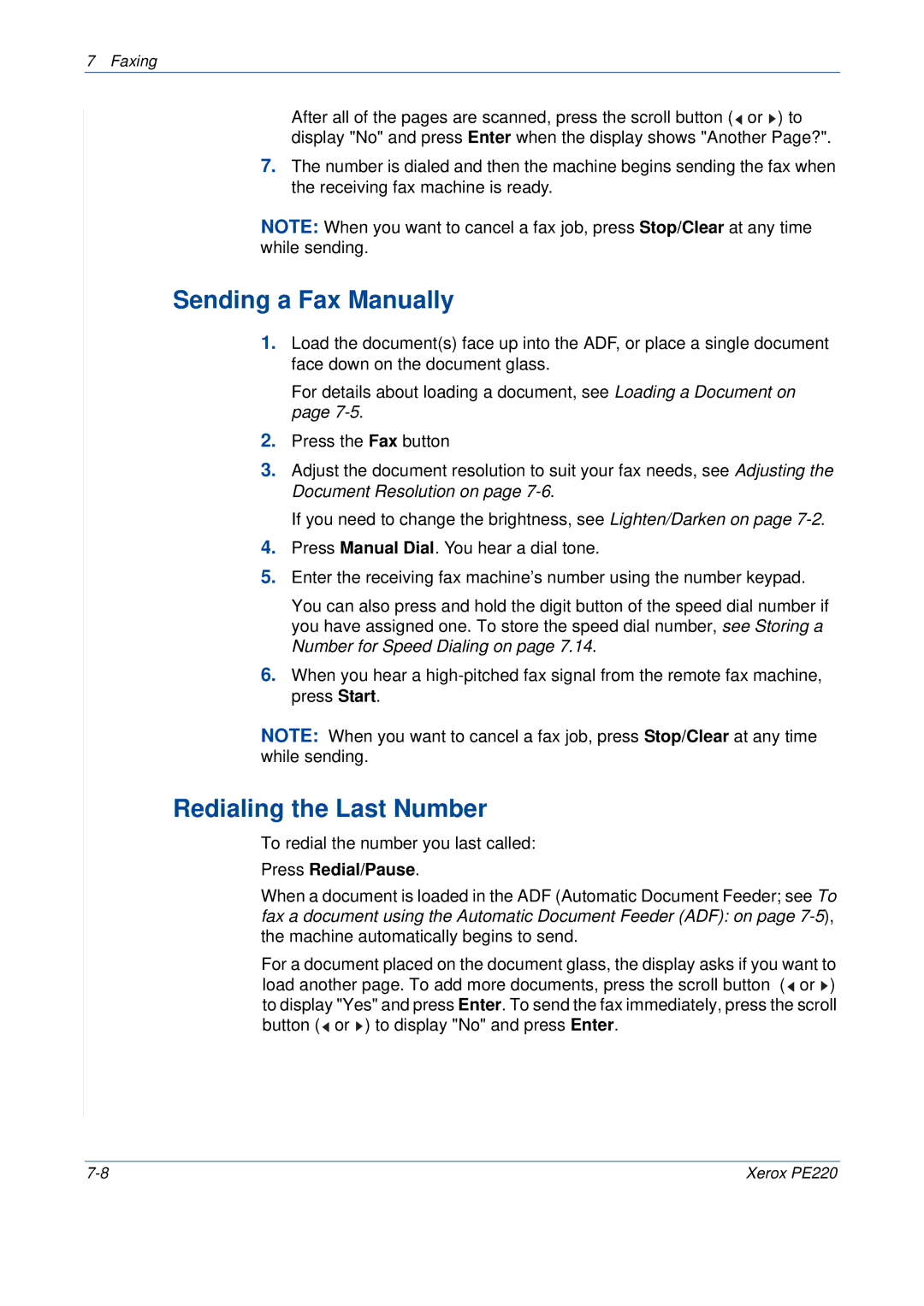 Xerox PE220 manual Faxing 