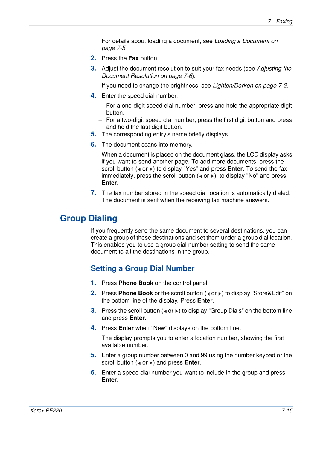 Xerox PE220 manual Faxing 