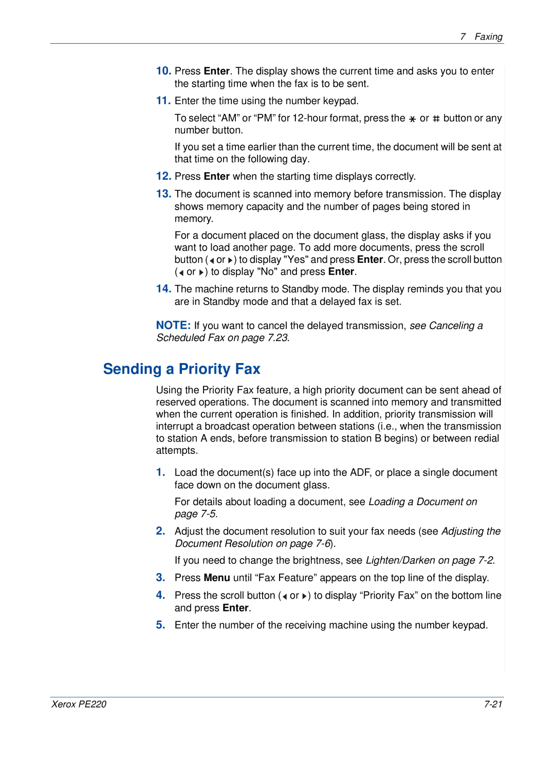 Xerox PE220 manual Sending a Priority Fax 