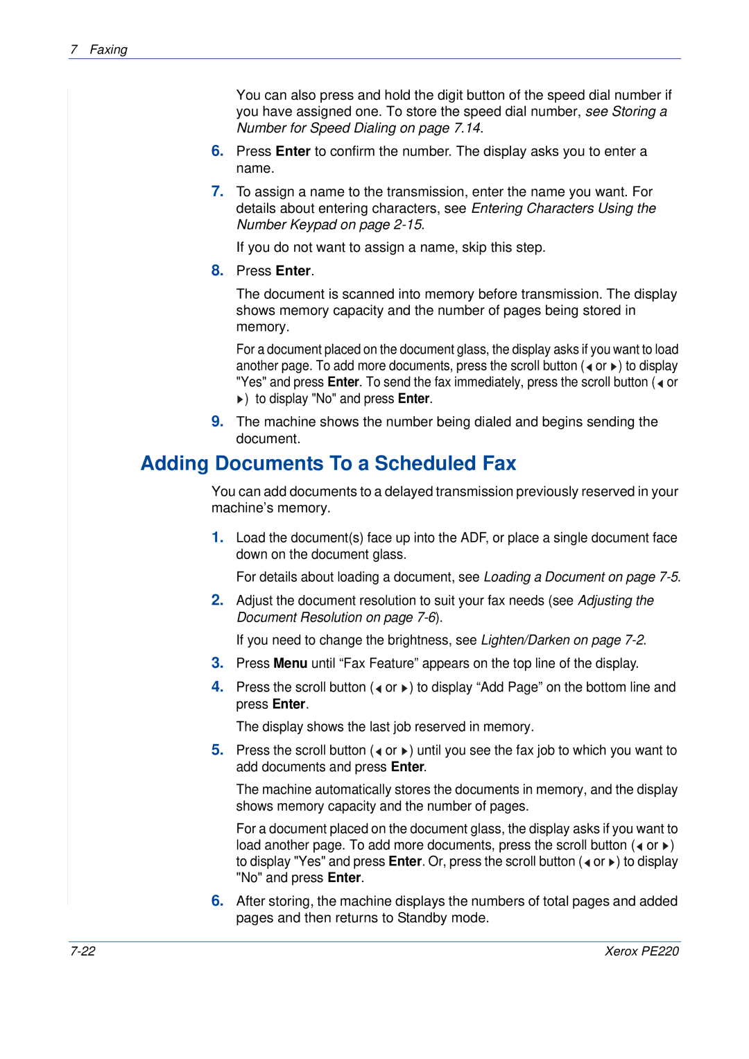 Xerox PE220 manual Adding Documents To a Scheduled Fax 