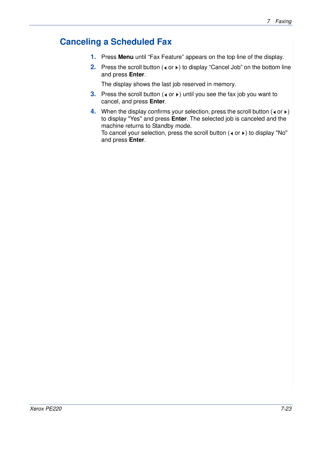 Xerox PE220 manual Canceling a Scheduled Fax 