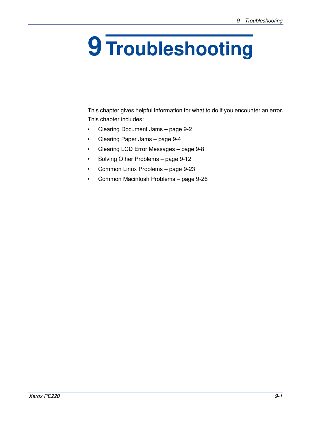 Xerox PE220 manual Troubleshooting 