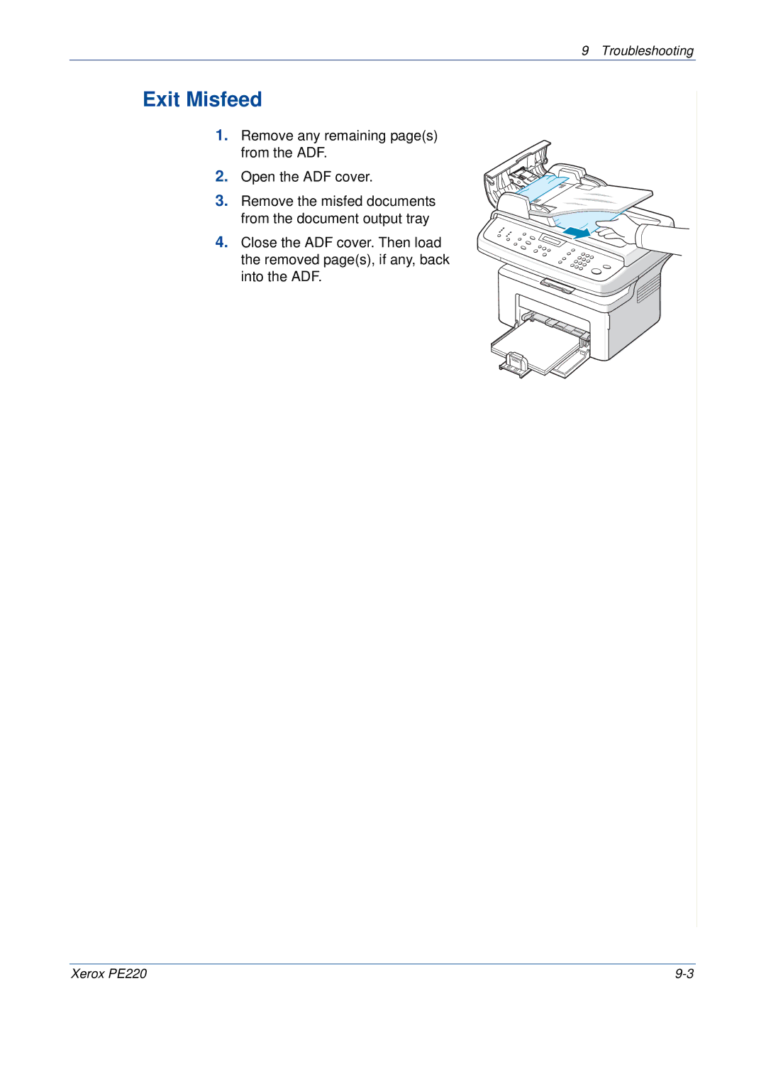 Xerox PE220 manual Exit Misfeed 