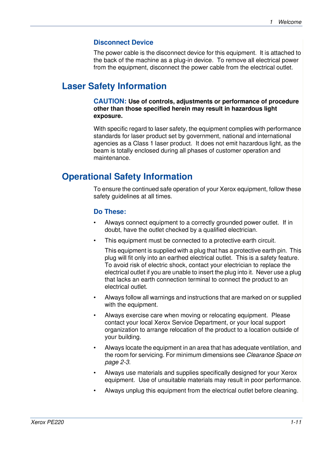 Xerox PE220 manual Laser Safety Information, Operational Safety Information, Disconnect Device, Do These 