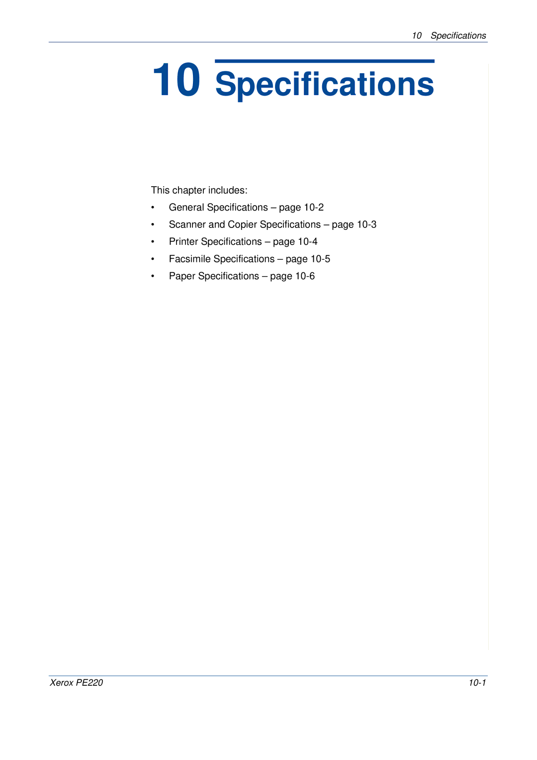 Xerox PE220 manual Specifications 