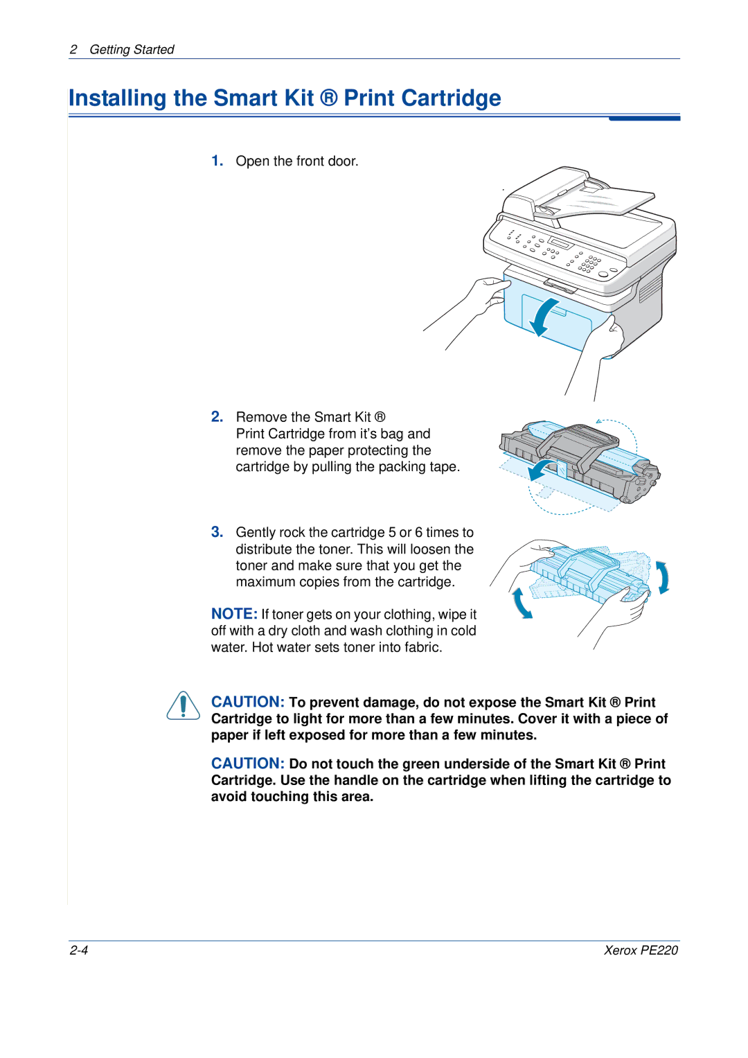 Xerox PE220 manual Installing the Smart Kit Print Cartridge 