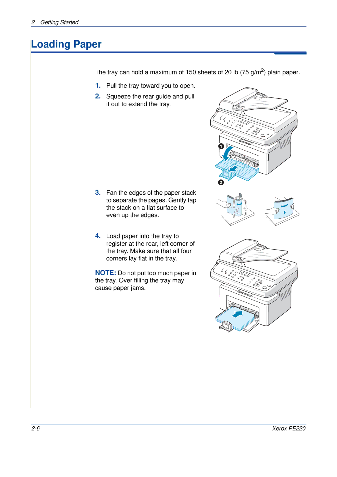 Xerox PE220 manual Loading Paper 