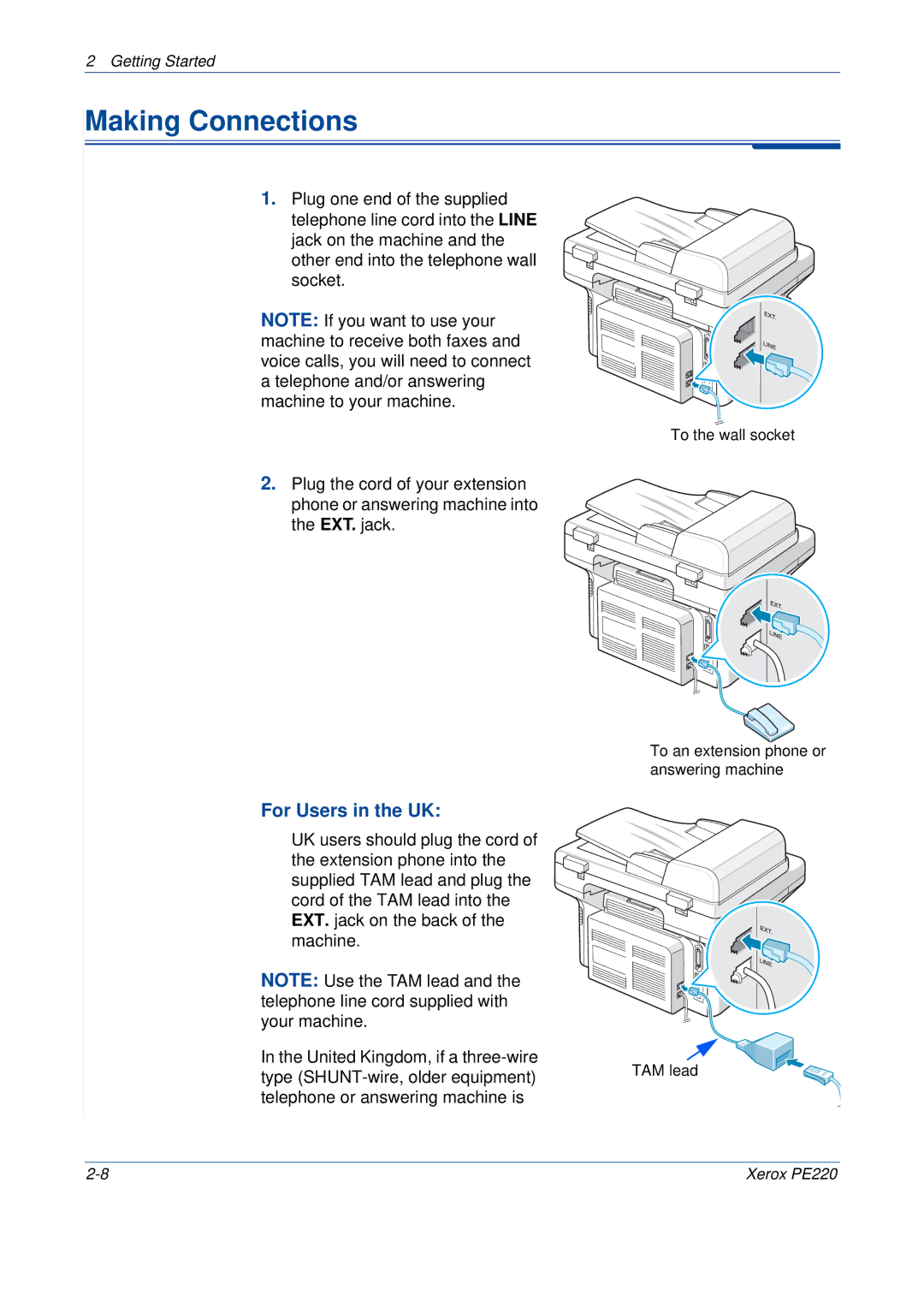 Xerox PE220 manual Making Connections, For Users in the UK 