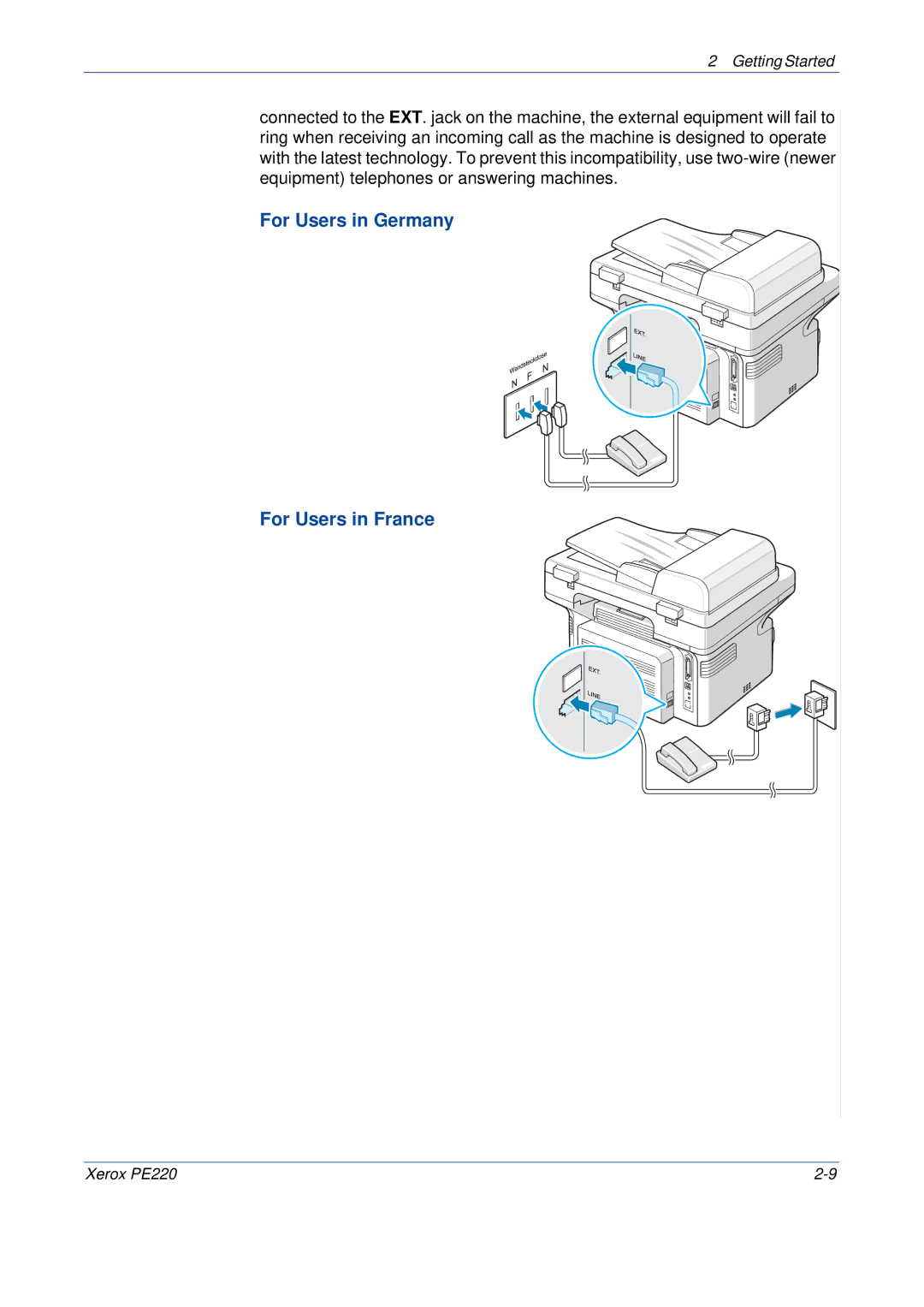 Xerox PE220 manual For Users in Germany For Users in France 