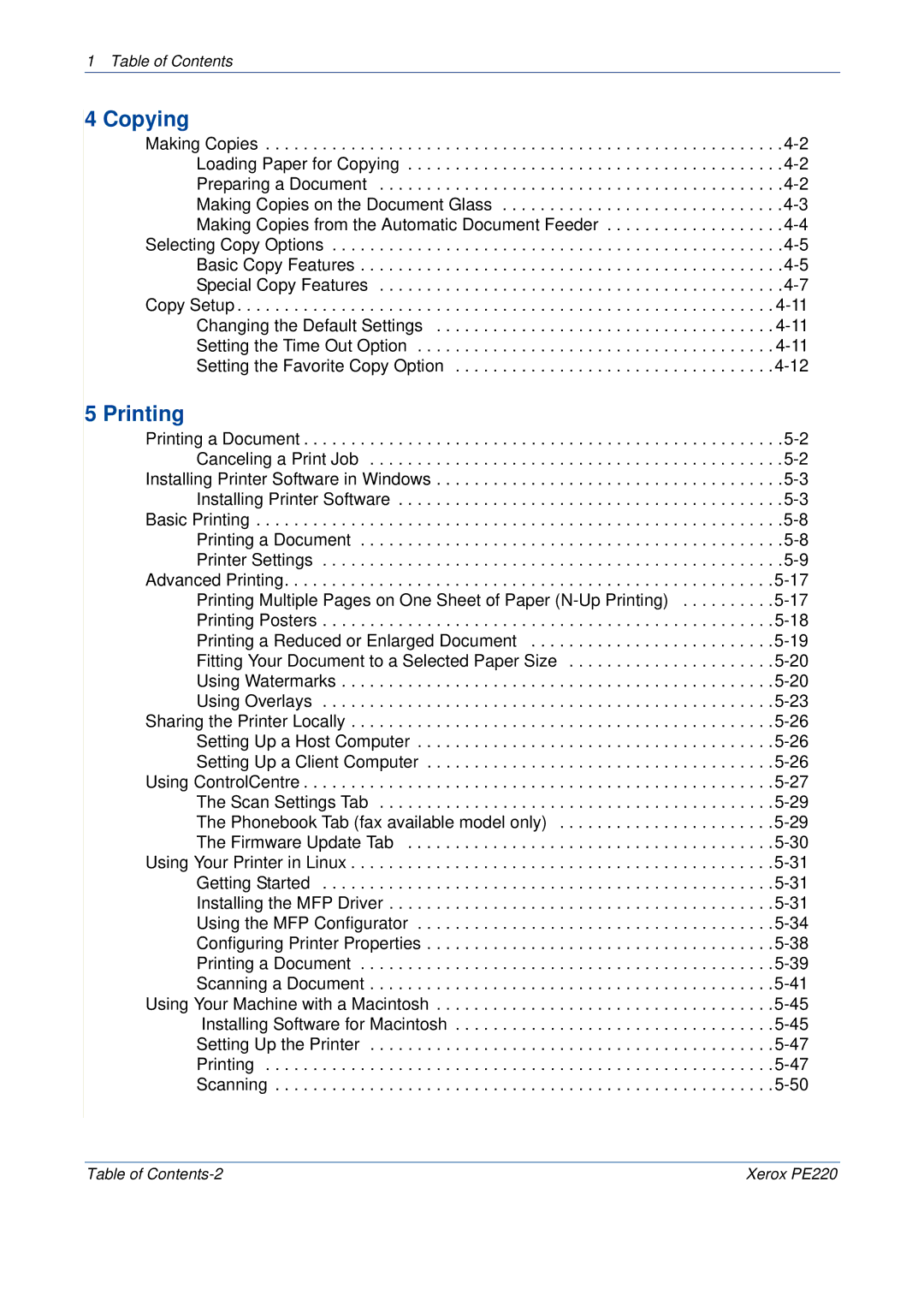 Xerox PE220 manual Copying, Printing 