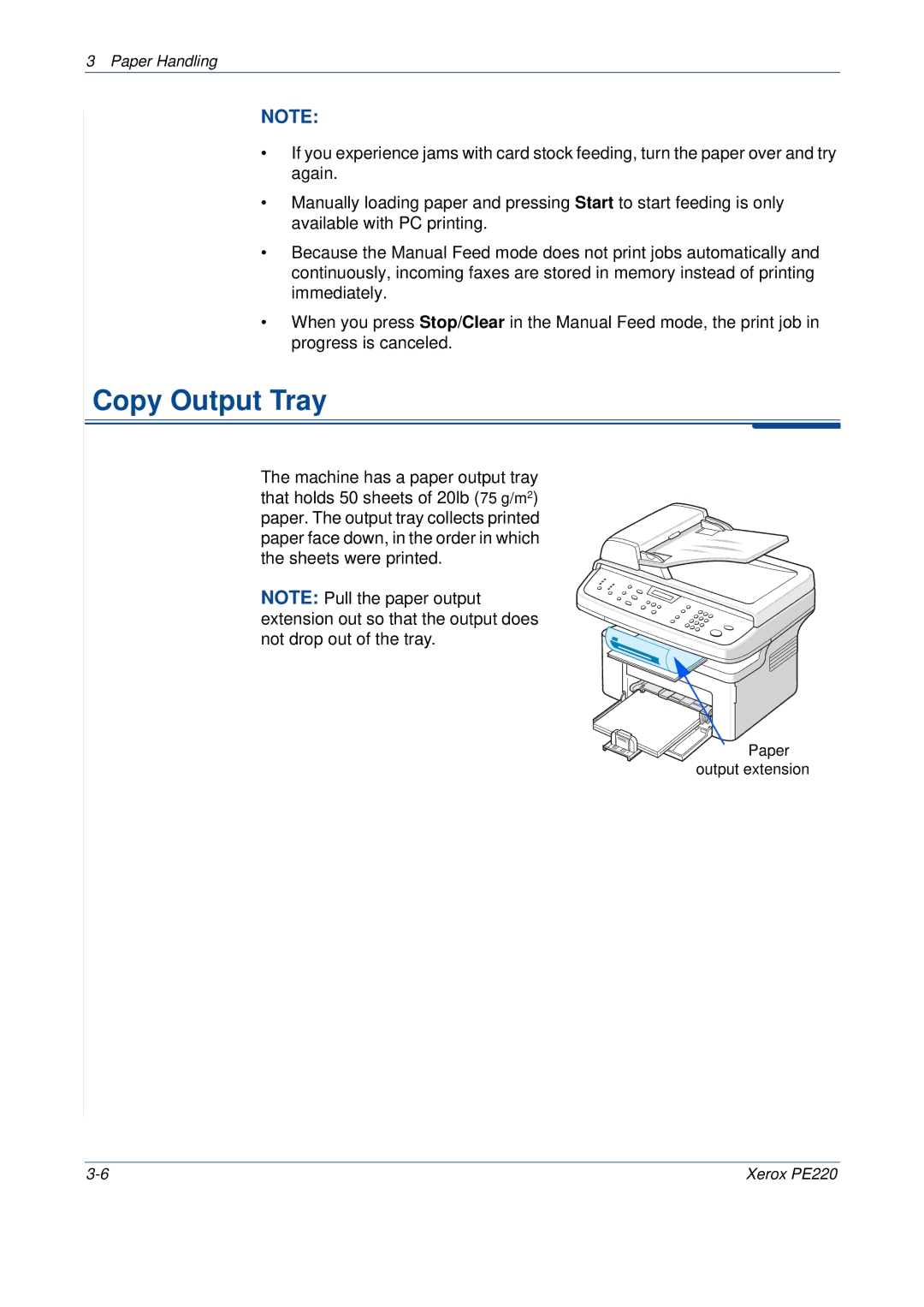 Xerox PE220 manual Copy Output Tray 