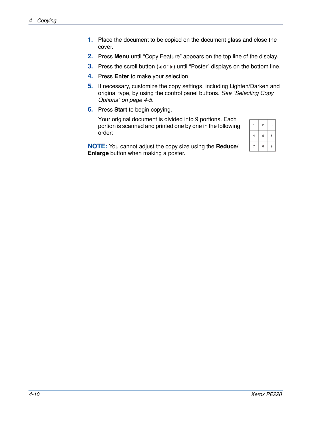 Xerox PE220 manual Copying 