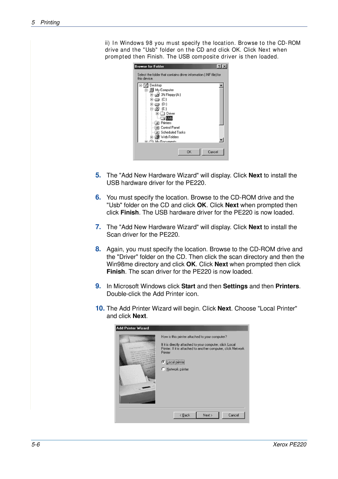 Xerox PE220 manual Printing 